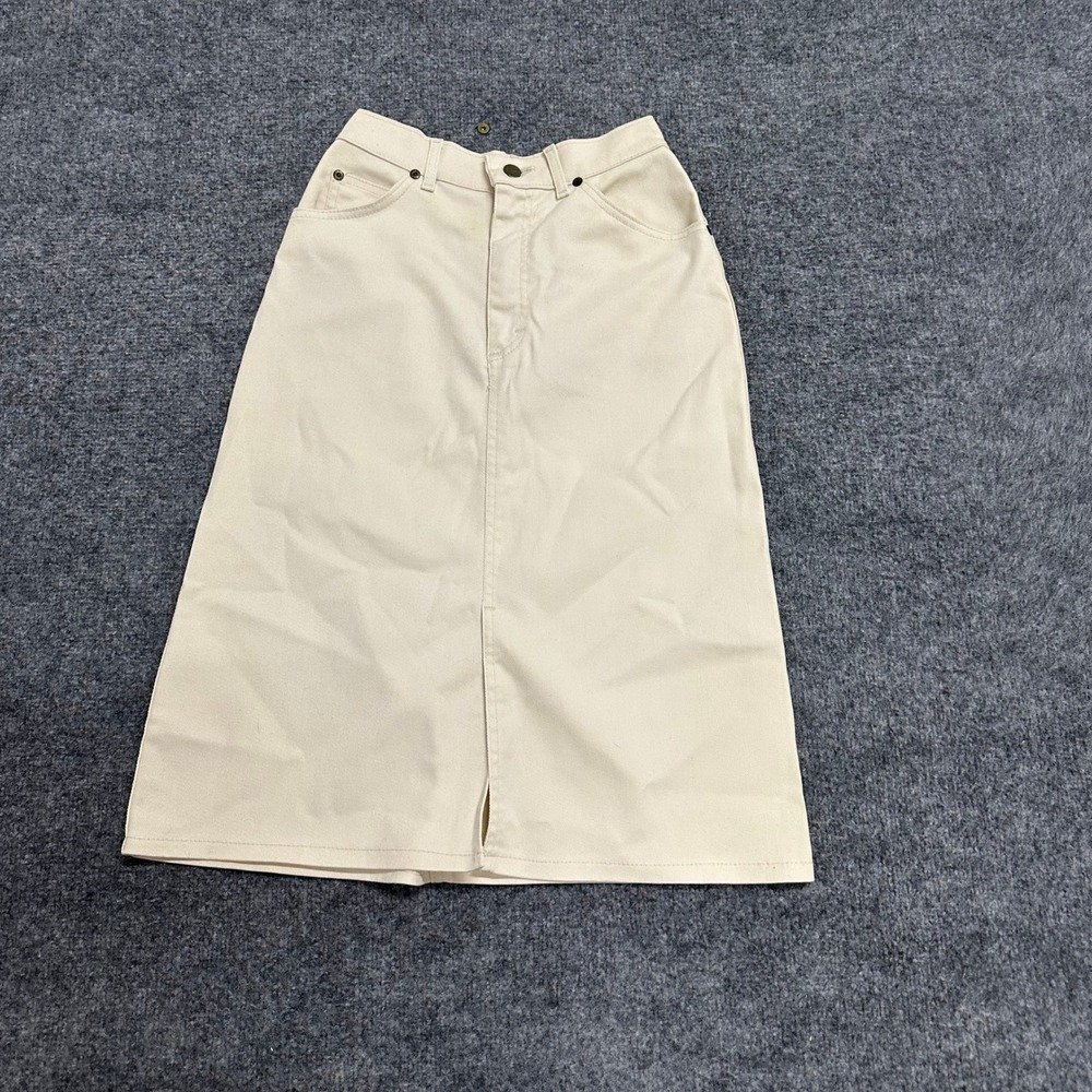 Lee Skirt Womens Size 24 Cream Denim Midi High Waisted Cotton Casual Slit Stain